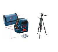 Bosch Professional Laser Level GLL 2-10 (red Laser, Working Range: up to 10 m, 3X Batteries AA, Pouch) + Tripod BT 150 (Height: 55-157 cm, Thread: 1/4")