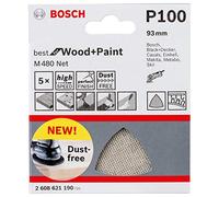 Bosch Professional Set of 5 Triangular Sanding Pads M480 Best for Wood and Paint (Wood and Paint, Ø 115 mm, grit G100, Accessories for Delta Sander)