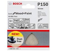 Bosch Professional set of 5 triangular sanding pads M480 Best for Wood and Paint (Wood and paint, Ø 115 mm, grit G150, Accessories for Delta Sander)