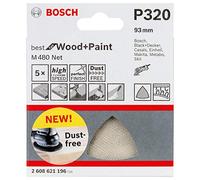 Bosch Professional set of 5 triangular sanding pads M480 Best for Wood and Paint (Wood and paint, Ø 115 mm, grit G320, Accessories for Delta Sander)