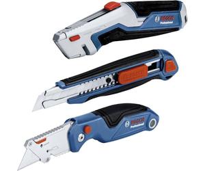 Bosch Professional three-part knife set (incl. utility knife with retractable blade and replacement knife blades in handle, cutter knife, folding utility knife with replacement knife blades in handle)