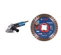 Bosch Professional Winkelschleifer GWS 14-125 S (Schutzhaube, anklippbare Trennschutzhaube) + 1x EXPERT MultiMaterial X-LOCK Diamanttrennscheibe (Beton, Ziegelsteine, Dachziegeln, Ø125x22,23 mm)