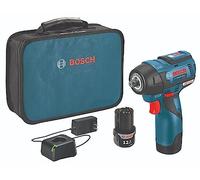 Bosch PS82-02 12V Max EC Brushless 3/8 in. Impact Wrench Kit - Compact, Lightweight, 85 Ft.-Lbs. Max Torque, Two Speed Settings, LED Light Ring, Includes Batteries, Charger, Belt Clip, Carrying Bag