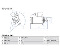 BOSCH Starter Motor for Kia Picanto G4LA 1.2 September 2011 to September 2017