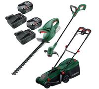 Bosch Rotak 18V-32 Cordless Lawnmower 32Cm & Grass & Hedge Trimmer 2X 4.0Ah Batt