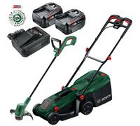 Bosch Rotak 18V-32 Cordless Lawnmower Lawn Mower 32Cm & Grass Trimmer 2 X Batts