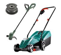 Bosch Rotak 32 Electric Rotary Lawnmower 32Cm 1200W & Grass Trimmer Strimmer