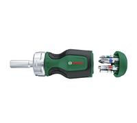 Bosch screwdriver with ratchet, short handle and 6 screwing tips (compact high-torque screwdriver, for assembly work, 6 screwing tips, magnetic holder)