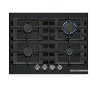 Bosch, Series 4, PNP6B6K40, 60cm Gas Hob with 4 burners, Front control, 4 Dishwasher suitable cast iron pan supports, new standard sword dials, Tempe
