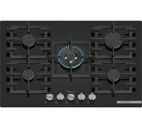 Bosch, Series 6, PPQ7A6I40, 75cm Gas Hob with 5 burners, 4kW Wok burner, Optimised FlameSelect, 5 Dishwasher suitable cast iron supports, Detachable metallic sword dials, Star layout, Tempered Glass