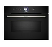 Bosch Series 8 CMG7761B1 Smart Flush-Mounted Compact Oven with Microwave Function, 45 x 60 cm, Black, Made in Germany, Pyrolysis, Air Fry, Digital Control Ring, Touch Display, Automatic Programs