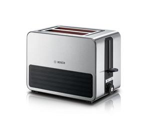Bosch Silicone Compact 2-Slice Stainless Steel Toaster, TAT7S23GB, Black