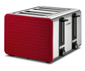BOSCH Silicone TAT7S44GB 4-Slice Toaster Red, Red,Silver/Grey