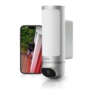 Bosch Smart Home outdoor camera II, outdoor surveillance camera, 1080p full HD resolution with integrated alarm siren and designer light, compatible with Amazon Alexa, silver