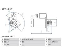 BOSCH Starter 173mm Length 12V Voltage Clockwise Rotation Fits Mazda 2 3