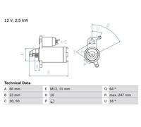 BOSCH Starter 247mm Length 12V Voltage Fits Audi A4 A4 Allroad A5 A6 Q5
