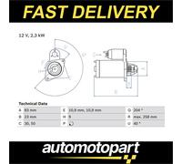 BOSCH 0986019820 Starter 258mm Length Fits MAGIRUS-DEUTZ BOMAG DEUTZ-FAHR JCB