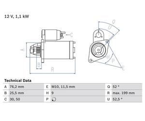 Bosch Starter Motor 12V 1.1kW 9 Teeth fits BMW 1 Sports Hatch 2012-2015