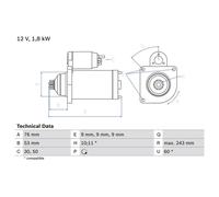 Bosch Starter Motor 12V 1.8kW 10 Teeth fits VW California T4 Camper 1994-2003