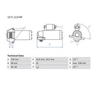 Bosch Starter Motor 12V 2.3kW 15 Teeth fits Audi A3 2000-2003 1.9