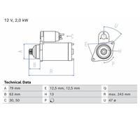 Bosch Starter Motor 12V 2kW 13 Teeth fits Audi Cupra Seat Skoda Vw