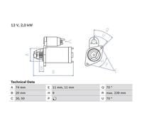 Bosch Starter Motor 12V 2kW 9 Teeth