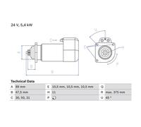 Bosch Starter Motor 24V 5.4kW 11 Teeth fits Volvo B10 1978-2003