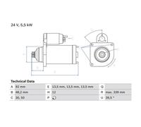 Bosch Starter Motor 24V 5.5kW 12 Teeth fits Mercedes-Benz Actros 1996-2002
