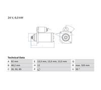 Bosch Starter Motor 24V 6kW 12 Teeth fits Daf Xf II 2021 on
