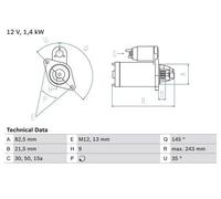 Bosch Starter Motor 12V 1.4kW 9 Teeth fits Audi Vw
