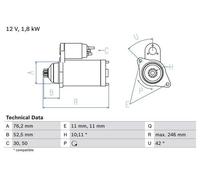BOSCH Starter Motor for Ford Galaxy AFN 1.9 Litre November 1997 to March 2000