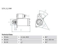 For Suzuki Splash Starter Motor Bosch 0986025760 182 mm Premium Graded 2008-2014