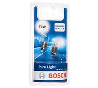 Bosch T4W (233) Pure Light Halogen Headlight Bulbs, 12 V 4 W, Original Quality - Socket Type BA9s - Pack of 2 Replacement Car Light Bulbs