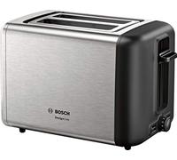 Bosch TAT3P420DE DesignLine Compact Toaster, Defrosting/Warming Function, Retractable Bread Attachment, Automatic Shut-Off 970 W, Stainless Steel/Black
