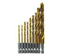 BOSCH TI9IM 9-Piece Assorted Set Titanium Nitride Coated Metal Drill Bits with Included Case Impact Tough with Impact-Rated Hex Shank Ideal for Heavy-Gauge Carbon Steels, Light Gauge Metal, Hardwood