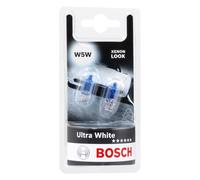 Bosch W5W (501) Ultra White Halogen Headlight Bulbs, 12 V 5 W, Modern White LED Look - Socket Type W2,1x9,5d - Pack of 2 Replacement Car Light Bulbs