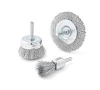 BOSCH WB025V3 3-Piece Wire Brush Set - Crimped Wire Wheel, End Wire Brush & Wire Cup Brush for Efficient Paint, Varnish & Rust Removal - Compatible with Drill/Drivers for Easy Surface Preparation