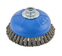 BOSCH WBS511 6-Inch Knotted Wire Cup Brush for Maximum Coverage on Large Surfaces, Carbon Steel Bristles for Rapid Heavy-Duty Cleaning and Weld Blending, for Use with Angle Grinders