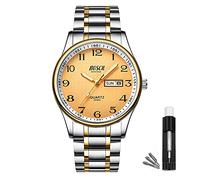 BOSCK Watch for Men,40mm Easy Read Auto Date and Day Stainless Steel Business Mens Watch
