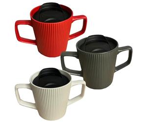 Boscul Two Handled Mug, Living Aid, Tremors, Weaker Grip, Arthritis, Health Conditions, Weaker Grip, Disabilities, Dual Handle Non Spill Lid Cup 3 Colours 300ml (Grey)