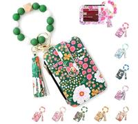 BOSENIYU Boho Beaded Wallet, Women's Boho Style Beaded & Tassel Decorated Keychain with Flower Pattern Wallet., Green, 8.5*12cm/3.35*4.7in, Art Décor