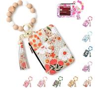 BOSENIYU Boho Beaded Wallet, Women's Boho Style Beaded & Tassel Decorated Keychain with Flower Pattern Wallet., Khaki, 8.5*12cm/3.35*4.7in, Art Décor