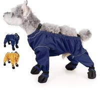 BOSENIYU Dog Waterproof Rain Suspender Boots, Anti-Slip Shoes Reflective Paw and Belly Protector Winter Snow Pants. (Blue L)