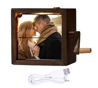 BOSENIYU Flip Book Frame Animation Memory Photo Album, Creative Personalized Hand-cranked Machine Album with Light Photo Cube Frame. (Black Walnut)
