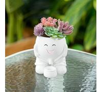 BOSENIYU Pee Pot Planter with Smiley Face, Naughty Boy Plant Face Pot with Drainage Hole for Indoor Outdoor Decorations. (White)