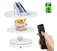 Bosgladek Remote Motorized Rotating Display Stand, 3 in 1 Turntable with Rechargeable Battery, 5.74/7.08/8.66in Replacement Covers, White ABS Material, for Live Streaming, Photography & Exhibitions