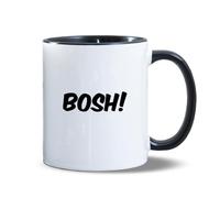 BOSH! Big John Ceramic Coffee Mug, 11oz, White with Black Handle, Novelty Design