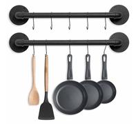 Boshangjia Pot Pan Rack Wall Mounted Set of 2, 21" Industrial Pipe Utensils Hanger Holder Pots Storage Organizer Iron Detachable Hanging Rail for Kitchen with 10 S Hooks