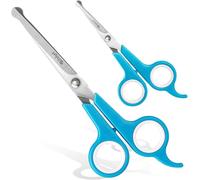Boshel Dog Grooming Scissors Set of 2 Pet Grooming Scissors - Safety Rounded Tips - Micro-Serrated Smaller Scissor for Face, Ear, Nose & Paw + Larger, Sharp Scissor for Dog & Cat Body Trimming