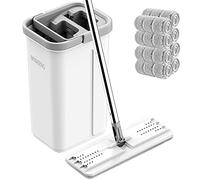 BOSHENG Mop and Bucket with Wringer Set, Hands Free Flat Floor Mop and Bucket, 8 Washable Microfiber Pads Included, Wet and Dry Use, Home Floor Cleaning System for All Floor Types and Windows
